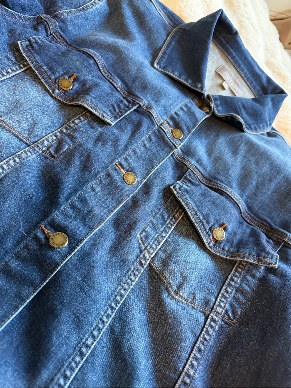 Just USA 3X Denim Jean Jacket Stretch Blue Trucker Plus Size - Picture 9 of 12